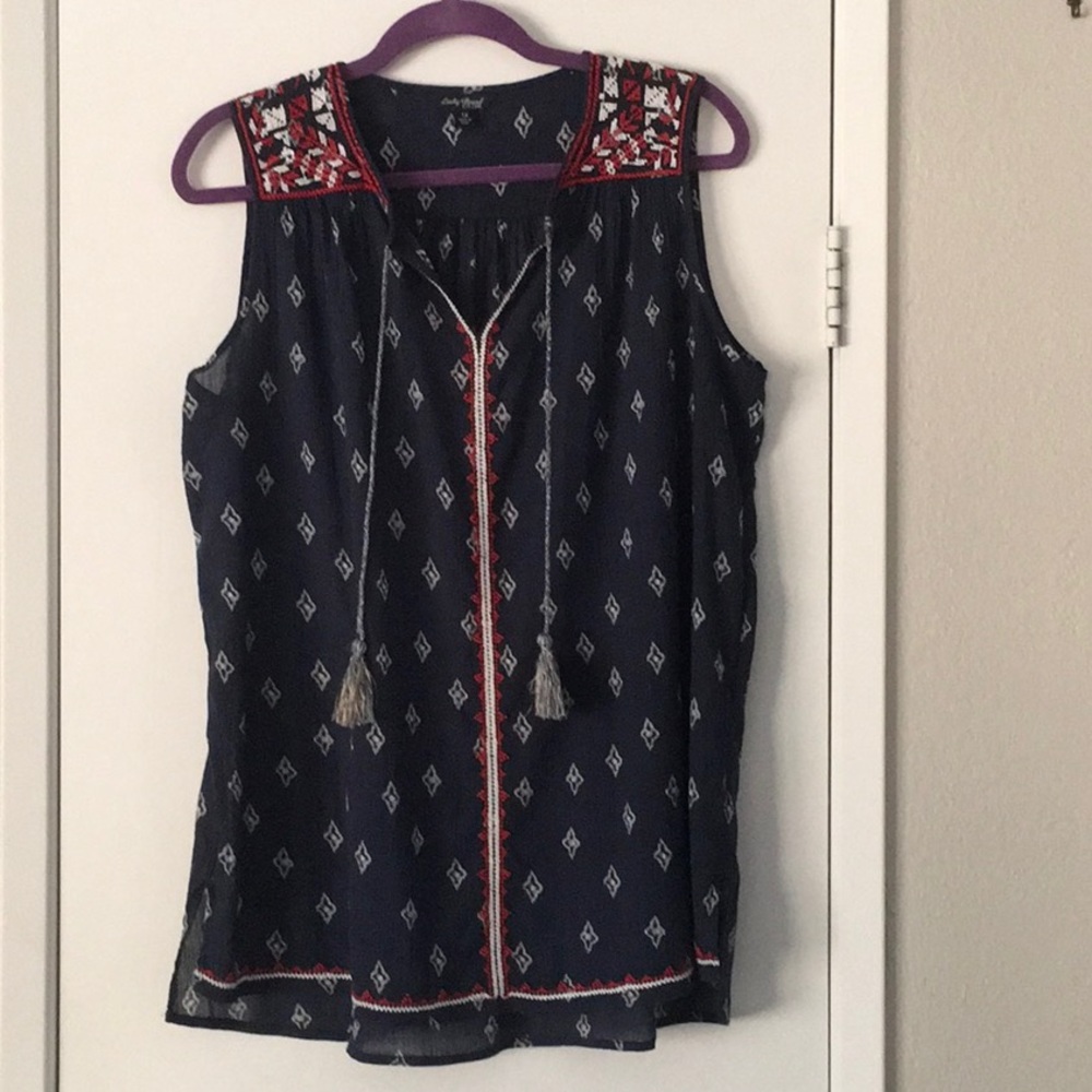 Lucky navy and red sleeveless blouse XL